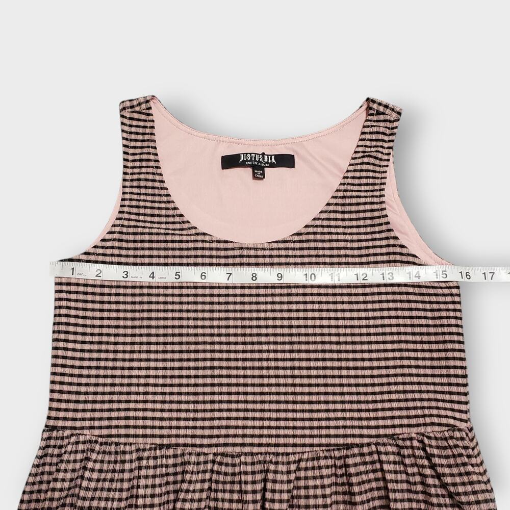 Disturbia Midora Crinkle Check Plaid Mini Skater Dress Pink Black Sz 2US Goth - Picture 9 of 11